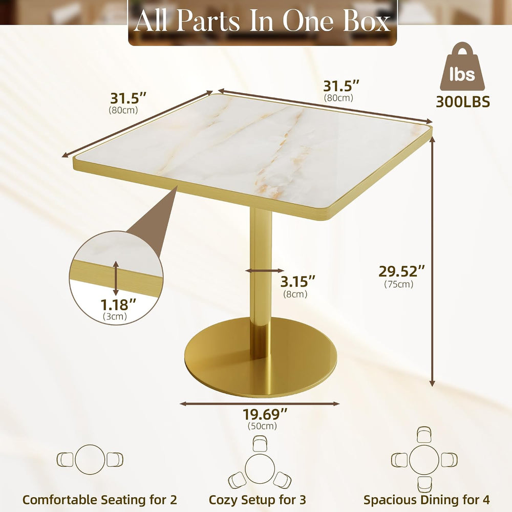 31.5'' Square Modern Dinning Table with Sintered Stone Tabletop, Gold...