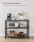 VASAGLE Kitchen Island with 3 Shelves, 39.4 Inches Width Kitchen Shelf with Large Worktop, Stable Steel Structure, Industrial, Easy to Assemble, Greige and Black UKKI005B02