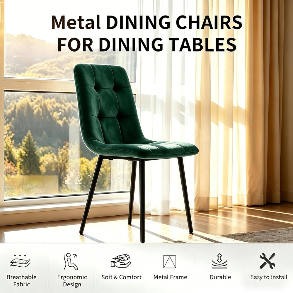 Velvet Dining Chairs Set of 4, Mid Century Upholstered Green Dining Room Chai...