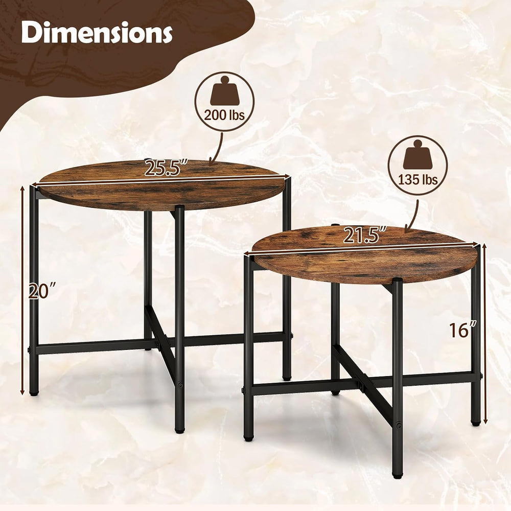 GOFLAME Nesting Coffee Table Set of 2, Round Coffee Tables with Wood Tabletop...