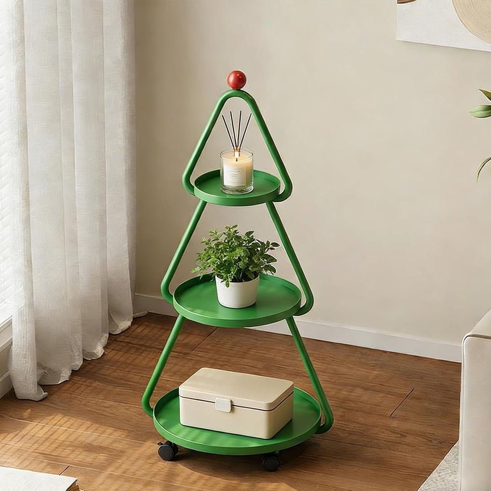 Tree-Shaped Side Table Metal 3-Tier End Table with Rolling Wheels Couch Table...