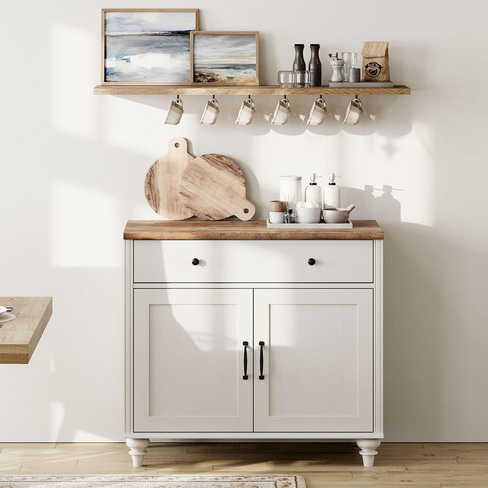 WAMPAT 34’‘ White Buffet Cabinet with Doors and Drawer, Wood Kitchen Storage ...