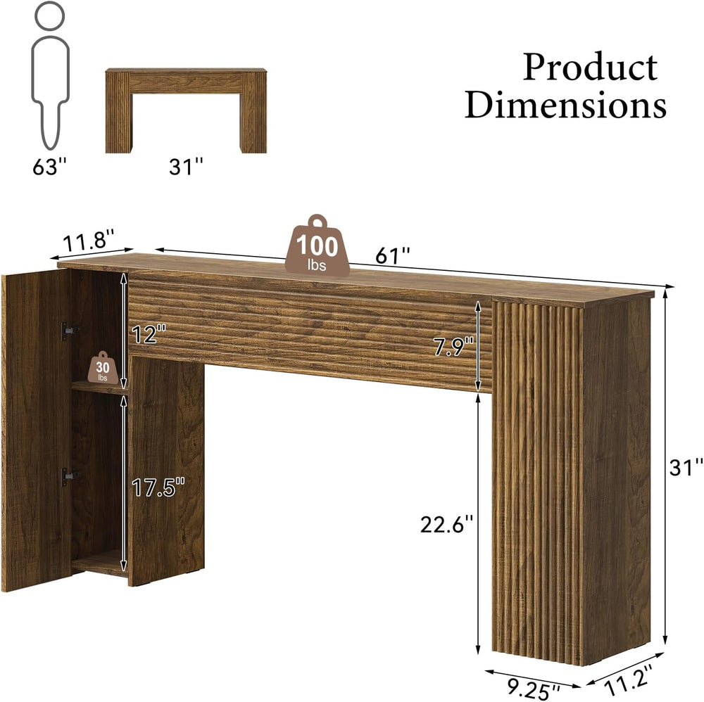 FABATO 61'' Fluted Long Console Table, Wooden Rectangular Sofa Table ...