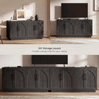 Fatmok 59" Buffet Cabinet with Arched Doors, Sideboard Storage Cabinet with Adjustable Shelves for Kitchen, Living Room, Black Grey