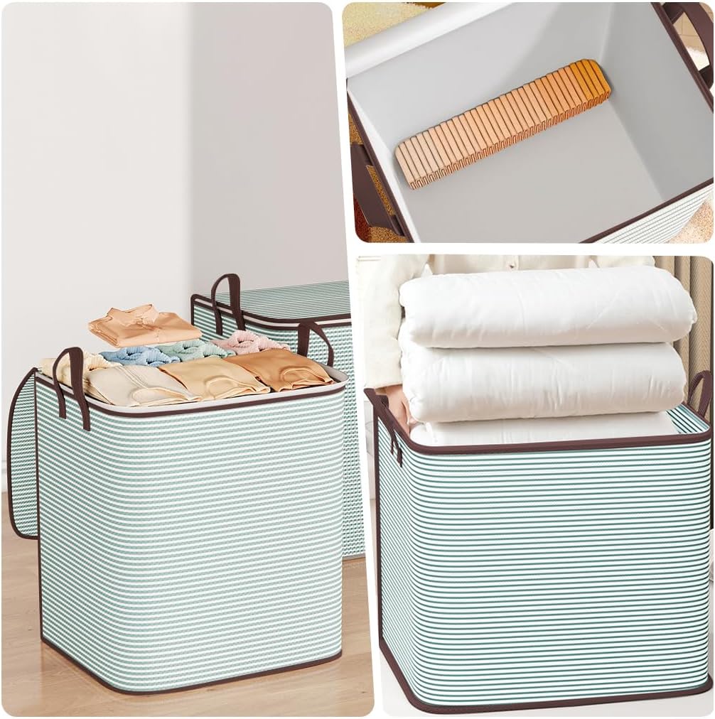 Clothes Storage Bins, 140L Foldable Blanket Storage Bags, Closet Organizers and Storage Containers with Reinforced Handle and Zippers for Bedroom, Closet, Comforters, Pillows, Toys