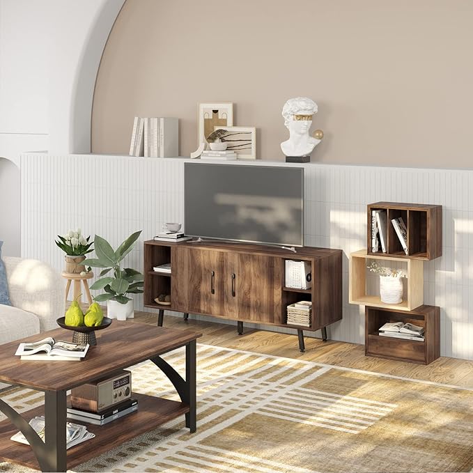 Novilla Modern Industrial TV Stand for 50 Inches TV, Classic Entertainment Center with Two Adjustable Shelves, Home Farmhouse TV Media Console Table for Living Room Bedroom, Walnut