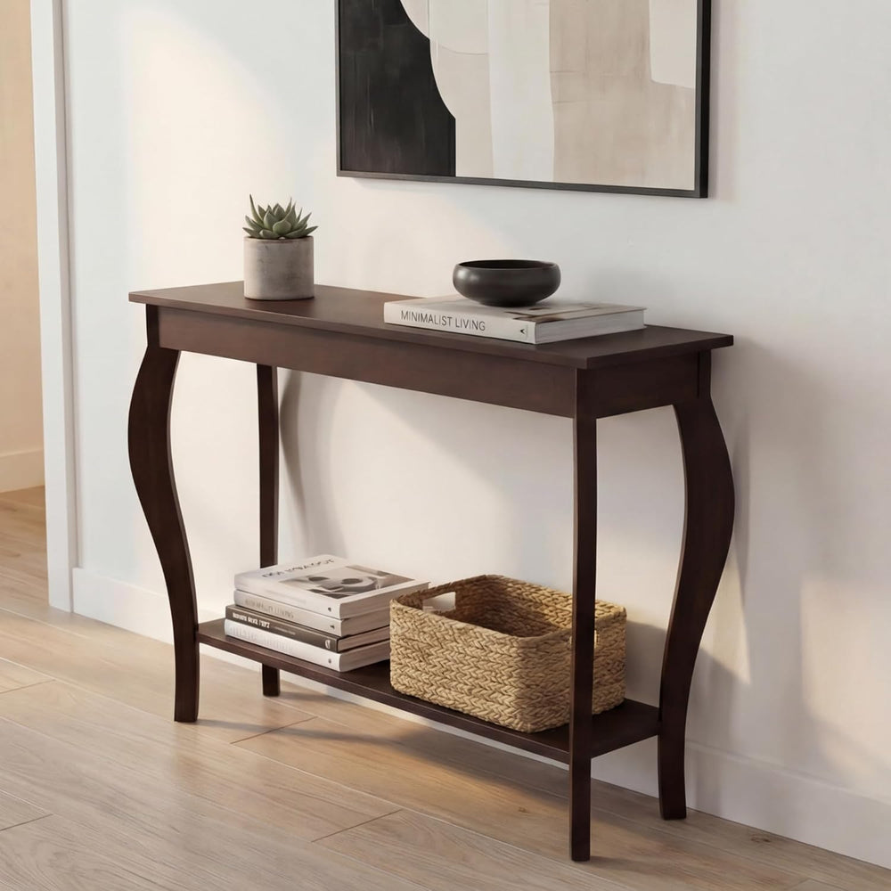 ChooChoo 39" Narrow Entryway Table with Storage Shelf, Espresso | Consol...