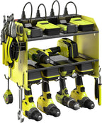 CCCEI Modular Power Tool Organizer Wall Mount with Charging Station. Garage Drill Storage Shelf with Hooks, Heavy Duty Rack, Tool Battery Holder Built in 8 Outlet. Gift for Men. Green, 2 Pack.