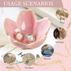 Jewelry Dish Birthday Christmas Gifts For Women Ceramic Ring Holder Jewelry Tray Vanity Organizer Pink Room Decor Aesthetic Dorm Bathroom Decor Decorative Trinket Dish for Rings Earrings Necklaces