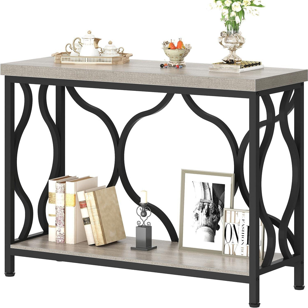 IBF Narrow Entryway Table with Storage, Modern Wood Metal Console Sofa Table ...