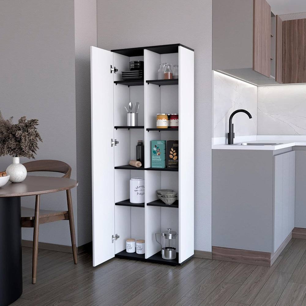 Molly White and Black 1-Door Multistorage Kitchen Pantry