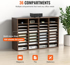 VEVOR Literature Organizer, 36 Compartments Office Mailbox with Adjustable Shelves, Wooden Mailbox Sorter Medium Density Fiberboard Office Home Classroom Storage for Files, Documents, Papers, Grey