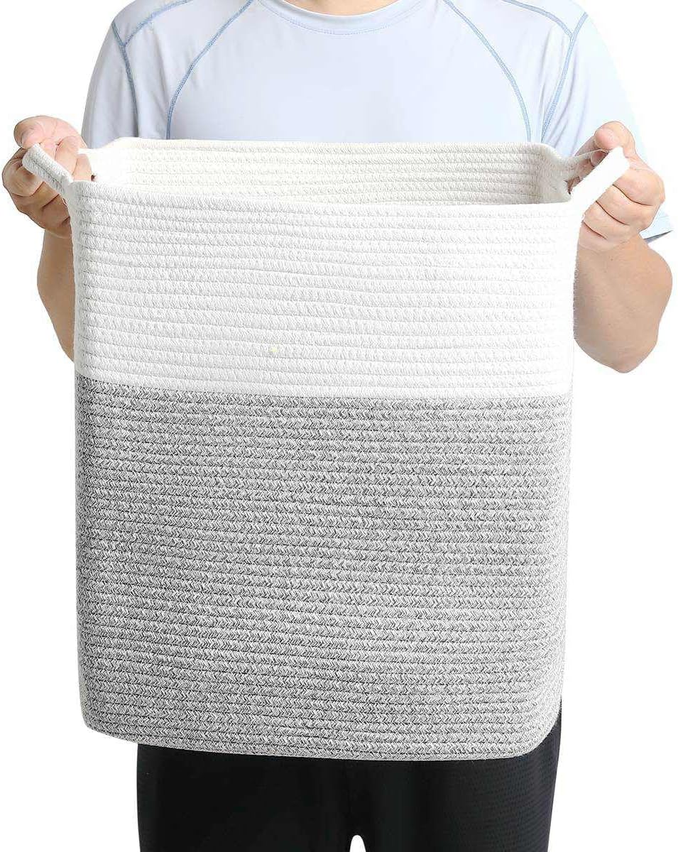 Tall Laundry Basket With Handles,Woven Cotton Rope Big Laundry Hamper Sorters,Versatile Storage for Dirty Clothes,Baby Toys,and Blankets in Bathroom, Nursery,and Living Room (Silver Gray, 50L)