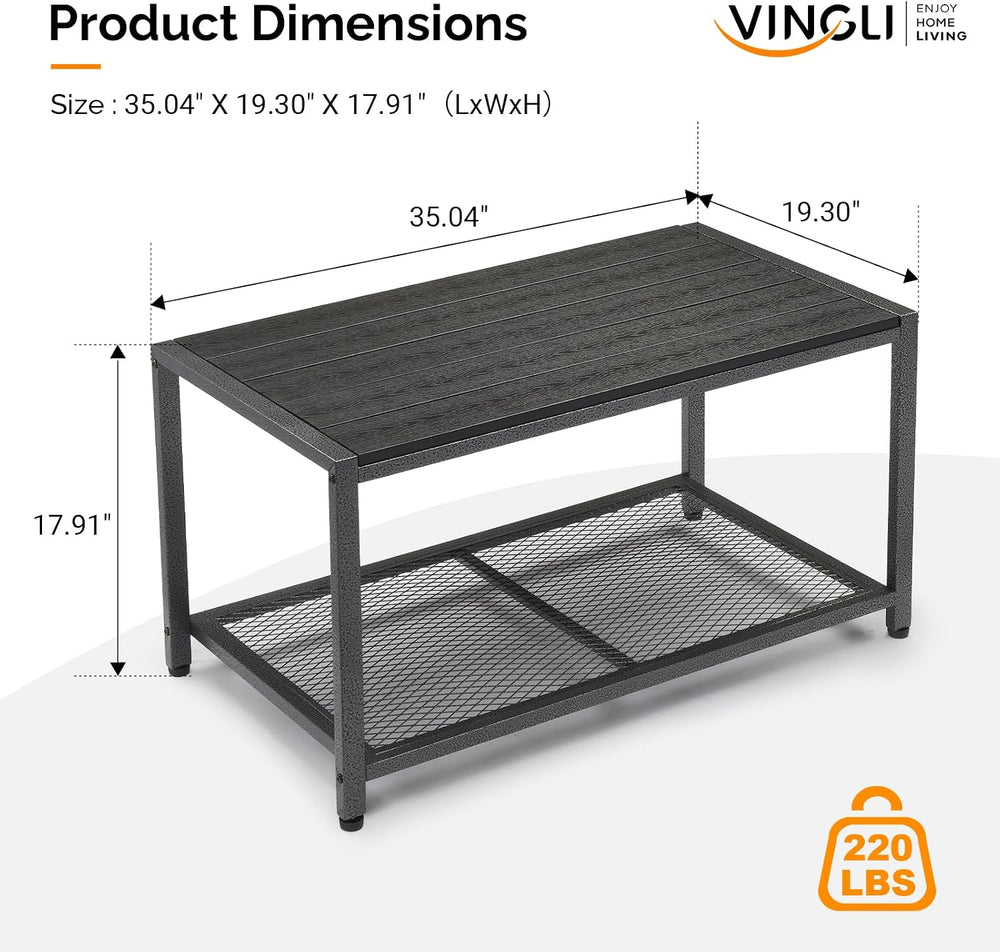 VINGLI Outdoor Coffee Table with Double-Layer Storage, Rectangle Weather-Resi...