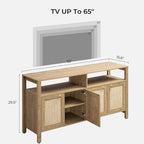 SICOTAS Rattan TV Stand for Television up to 120 Inch - Large Entertainment Center with Storage and Open Shelves, Boho Media TV Console Cabinet with Doors and Adjustable Shelf for Living Room