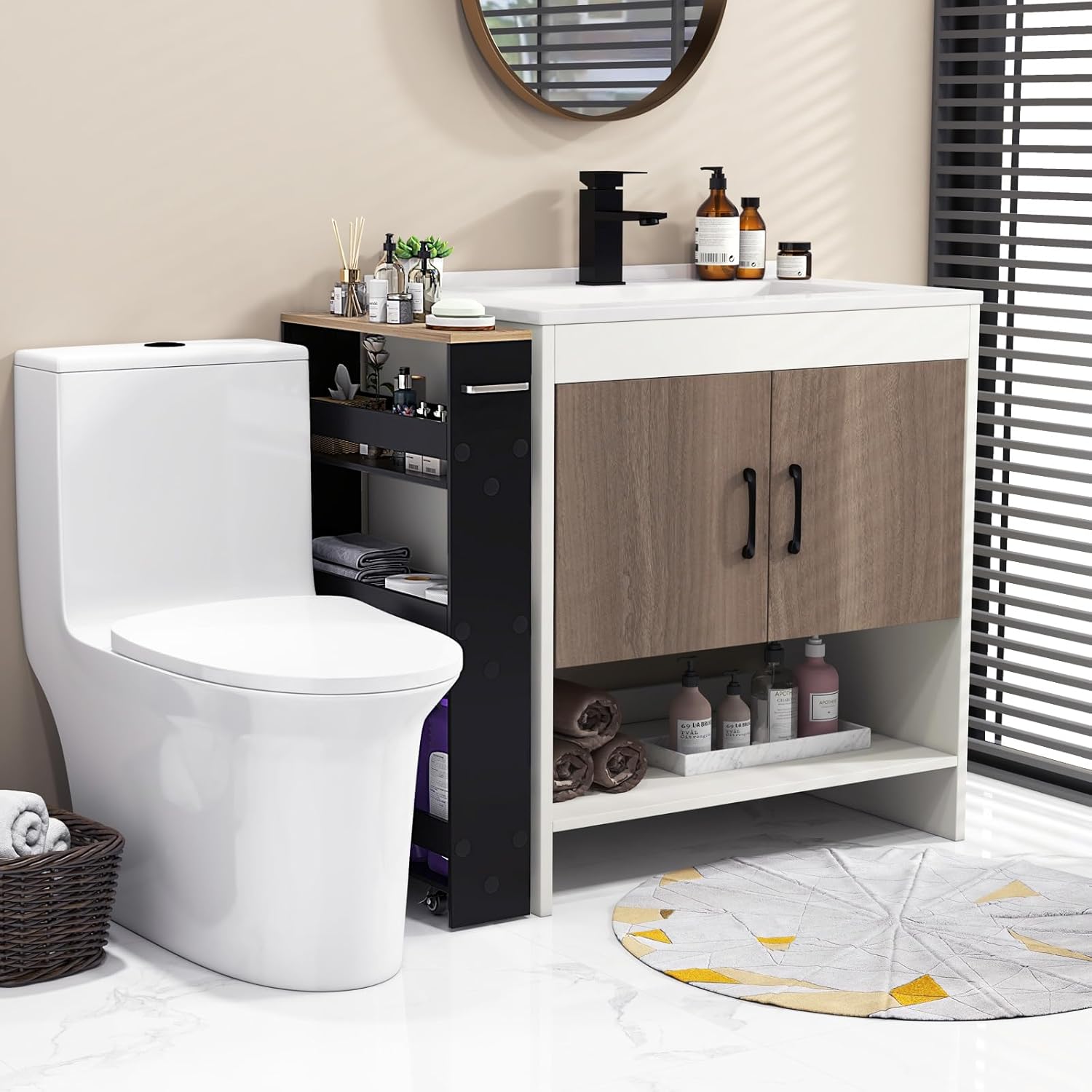 Slim Storage Cart, 4 Tier Rolling Storage Cabinet with 4 Universal Wheels, Convenient Handle, Narrow Laundry Cart for Small Space Bathroom Office