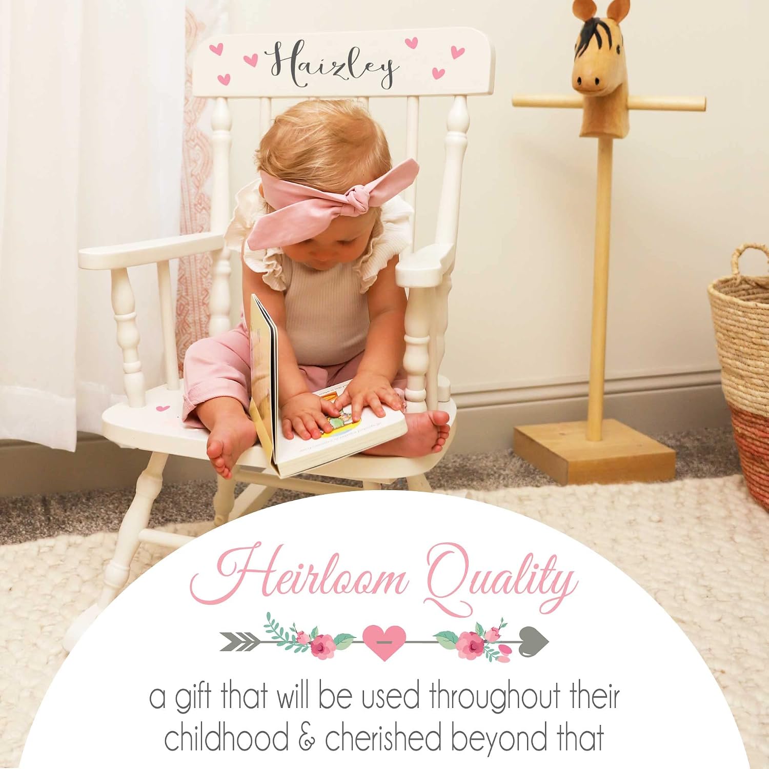 Girl's Personalized White Wood Rocking Chair Toddler Baby Gift (You are My Sunshine)