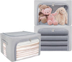 UUBEMM Clothes Storage Bins with Foldable Sturdy Frame,Stackable Storage Box for Closet Shelf Organizers for Seasonal Clothing,Blankets,Towel Bed Sheets,Toys Gift Others (Medium -40L x3PACK, Grey)