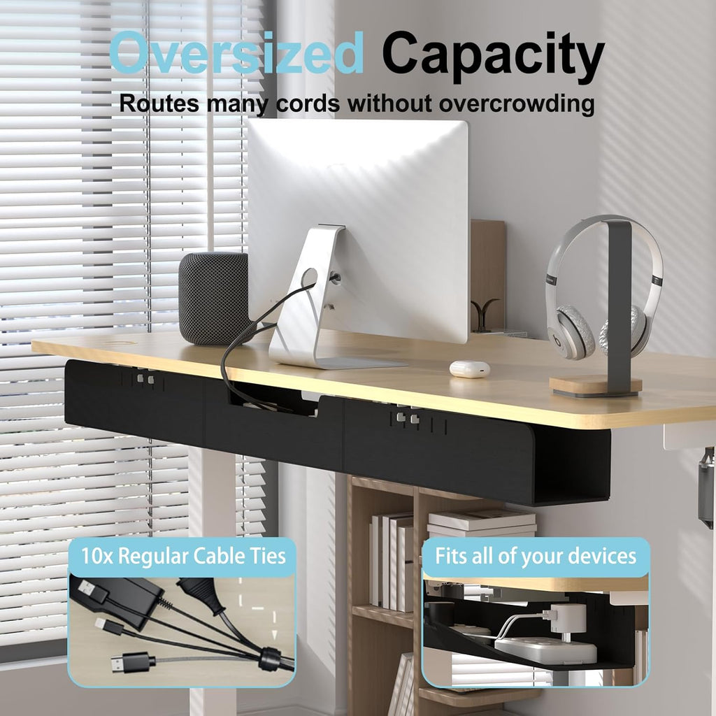 Cable Management for Under Desk,47.2" Standing Desk Cord Management Tray,Upgraded Thickened Felt Cord Organizer Tray for Office, Home, Self-Adhesive Or Bracket Mount Cable Holder,Black