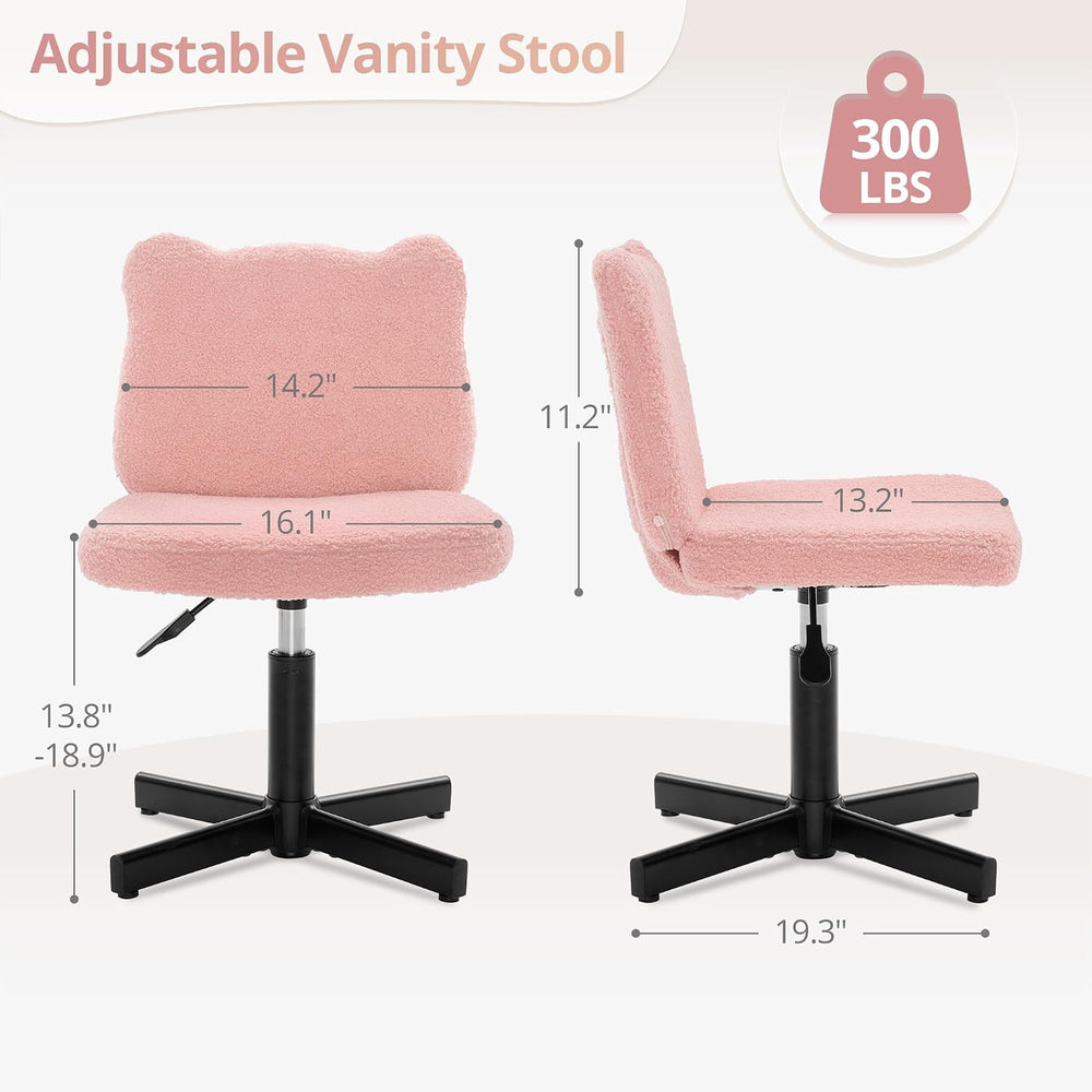 LUE BONA Adjustable Vanity Stool Chair with Girly Bear Ear Wide Back, 360° Sw...