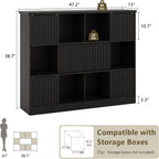 iPormis 12 Cube Bookcase with 6 Fluted Sliding Doors, 3 Tier Wooden Bookshelf, 47.2” Freestanding Cube Storage Organizer for Living Room, Office, Bedroom, Semi-Open Bookshelves, Black