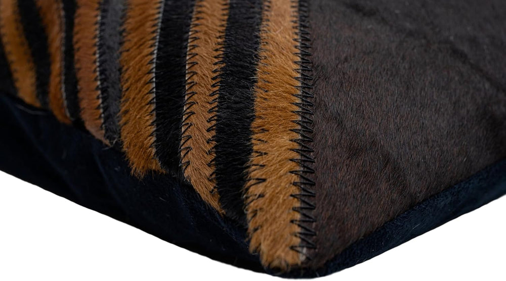 CANVELLO Genuine Cowhide Leather Decorative Throw Pillows - Handmade Patchwor...