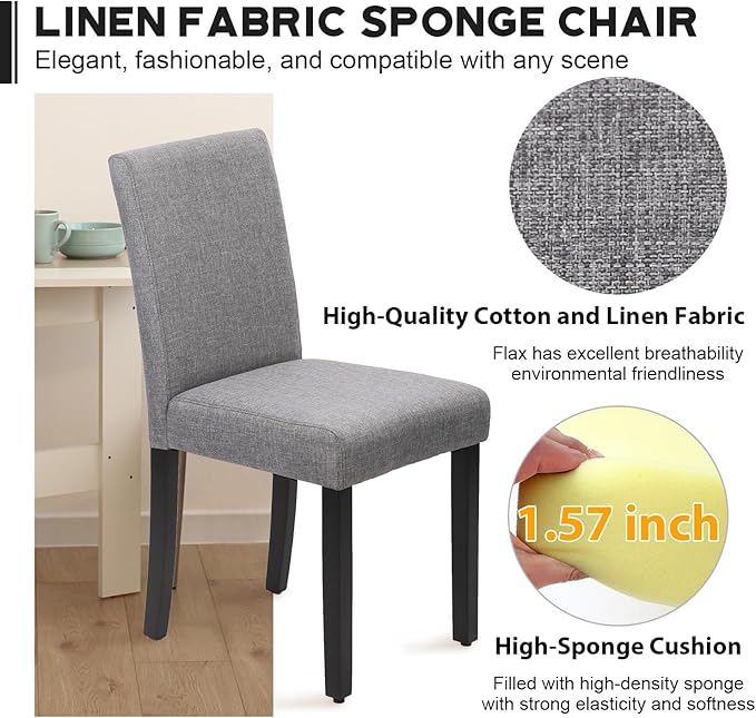 FDW Dining Chairs Set of 4,Dining Room Chairs Kitchen Chairs Elegant Design Modern Fabric Upholstered Dining Chairs,Fabric Grey
