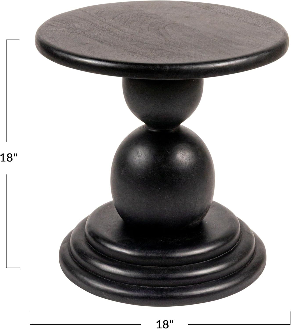 Creative Co-Op Round Mango Wood Bulbed Pedestal End Table, Black