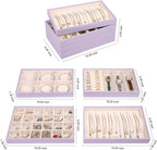 LANDICI Stackable Jewelry Organizer Trays 4 Set,PU Leather Jewelry Organizer Drawer,Jewelry Storage Display Tray for Earring Necklace Rings Bracelet with Removable Dividers,Lavender