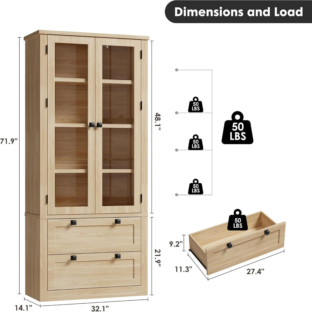 71" Tall Kitchen Pantry Cabinet - Modern Display Storage Cabinet with 2 ...