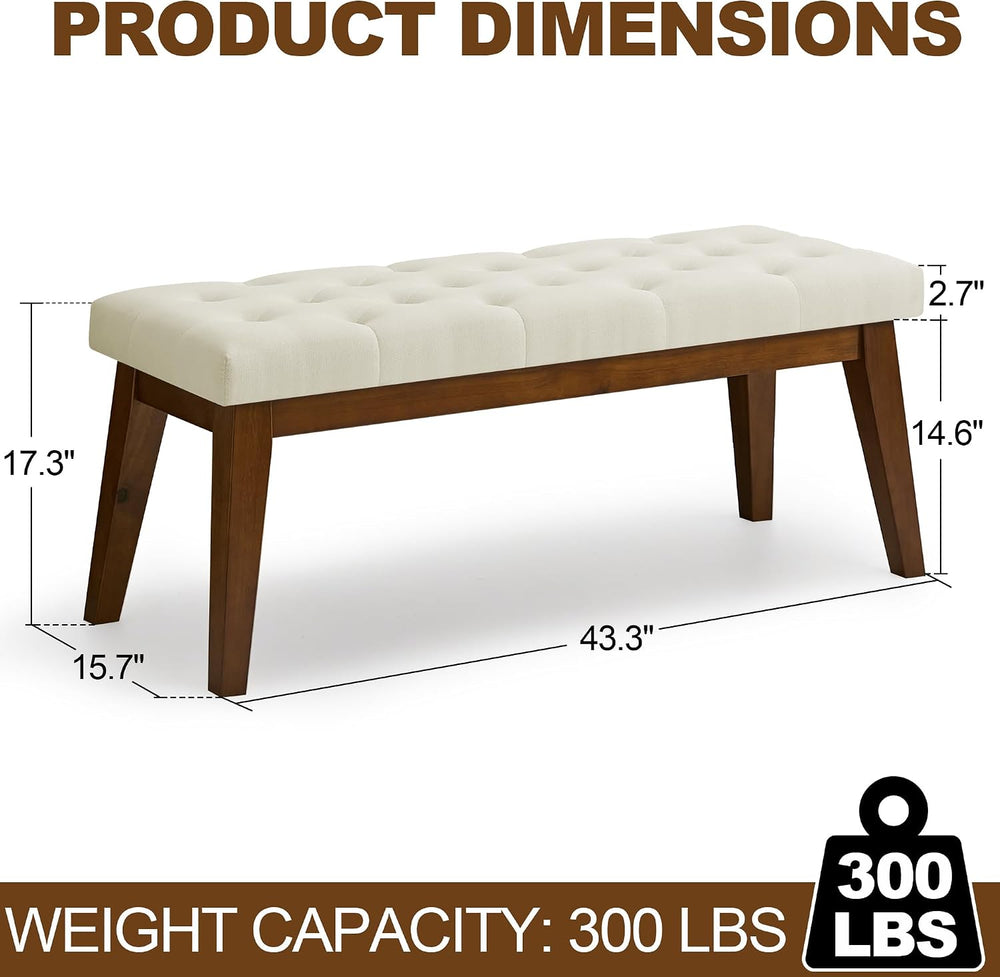 WUTUTUEE 43.5'' Linen Bedroom Bench, Upholstered End of Bed Bench wit...