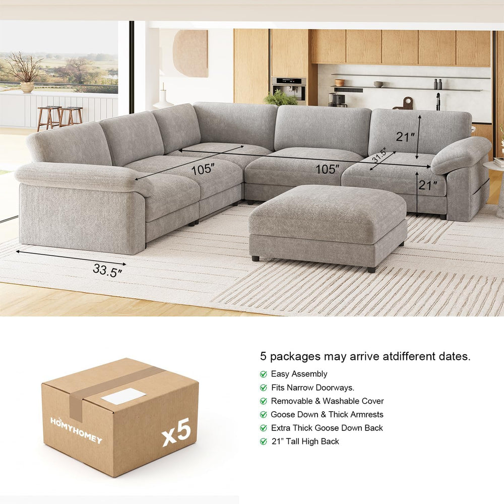 Oversized Sectional Couches for Living Room, Modular L Shaped Cloud Sofa