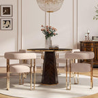 Velvet Dining Chairs Set of 4, Khaki Upholstered Barrel Armchairs with Gold Metal Legs for Kitchen Island, Mid Century Modern Accent Side Chairs for Dining Room and Living Room, Open-Back