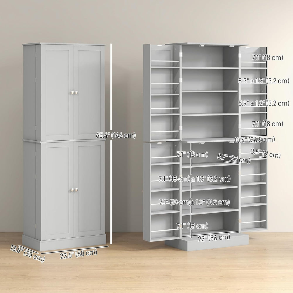 HOMCOM 65" Kitchen Pantry Storage Cabinet 16 Door Shelves Gray | Freesta...