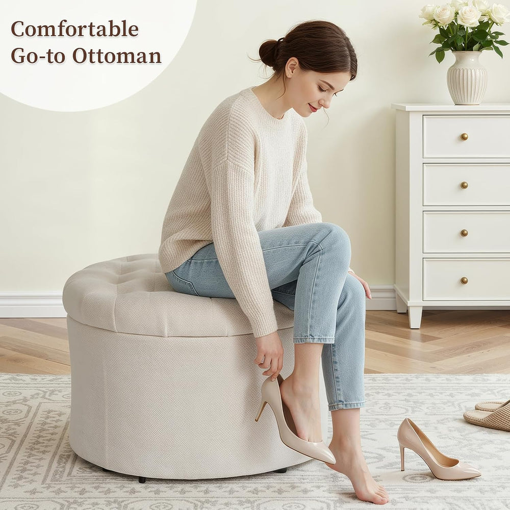 ONBRILL Round Ottoman Foot Rest, 24" Storage Ottoman | 15.4" Height...