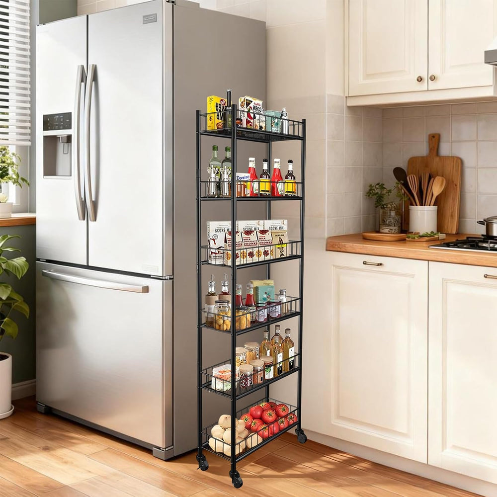 Utility Slim Storage Cart 6 Tier Narrow Metal Frame Carts | 6 Tier Narrow Kit...