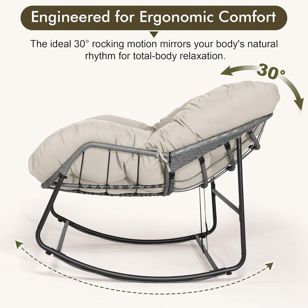 Bifanuo Oversized Egg Rocking Chair for Indoor Outdoor – All-Weather Wicker R...
