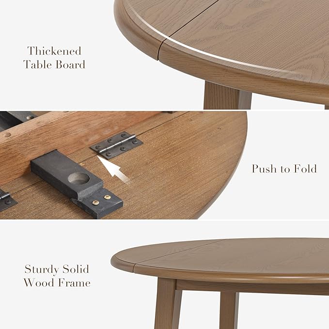 COLAMY 3-Piece Extendable Dining Table Set for 2, 36" Kitchen Round Wood Table with 2 Nailhead Dining Room Chairs,Light Brown/Green