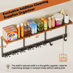 Broom Holder Wall Mount with Cleaning Supplies Organizer, Laundry Room Organization and Storage Shelves with Ironing Board Holder, Mop Hanger Broom Rack with Hooks, Home Improvement Garage Organizer