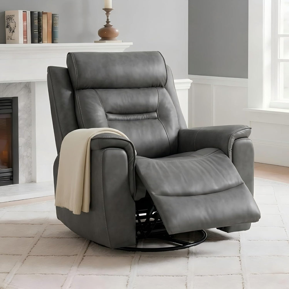 KISLOT Leather Recliner Chair, 360° Swivel Rocker Faux Leather Manual Recline...