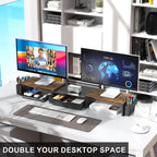 gianotter Dual Monitor Stand Riser, Desk Organizer With Drawer and 2 Pen Holders,Computer Monitor Stand, Desk Shelf for Top of Desk, Wood