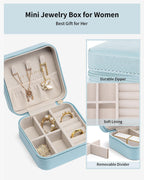 VLANDO Travel Jewelry Case, Compact Design, Necklace Hook, Anti-Tangle | Removable Dividers, Waterproof PU Leather, Scratch-Resistant Lining, Portable Storage for Rings, Earrings, Necklace，Bracelet