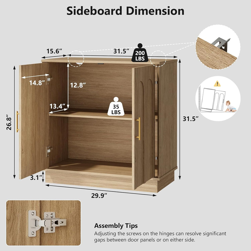 Buffet Cabinet with Storage, 2 Door Sideboard Credenza with Arch Design and A...