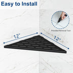 Corner Shower Shelves, 12” Recessed Tile Shower Shelf, 304 Stainless Steel Grout in Corner Tile Shower Shelves, No Drilling, Matte Black, 2 Pack