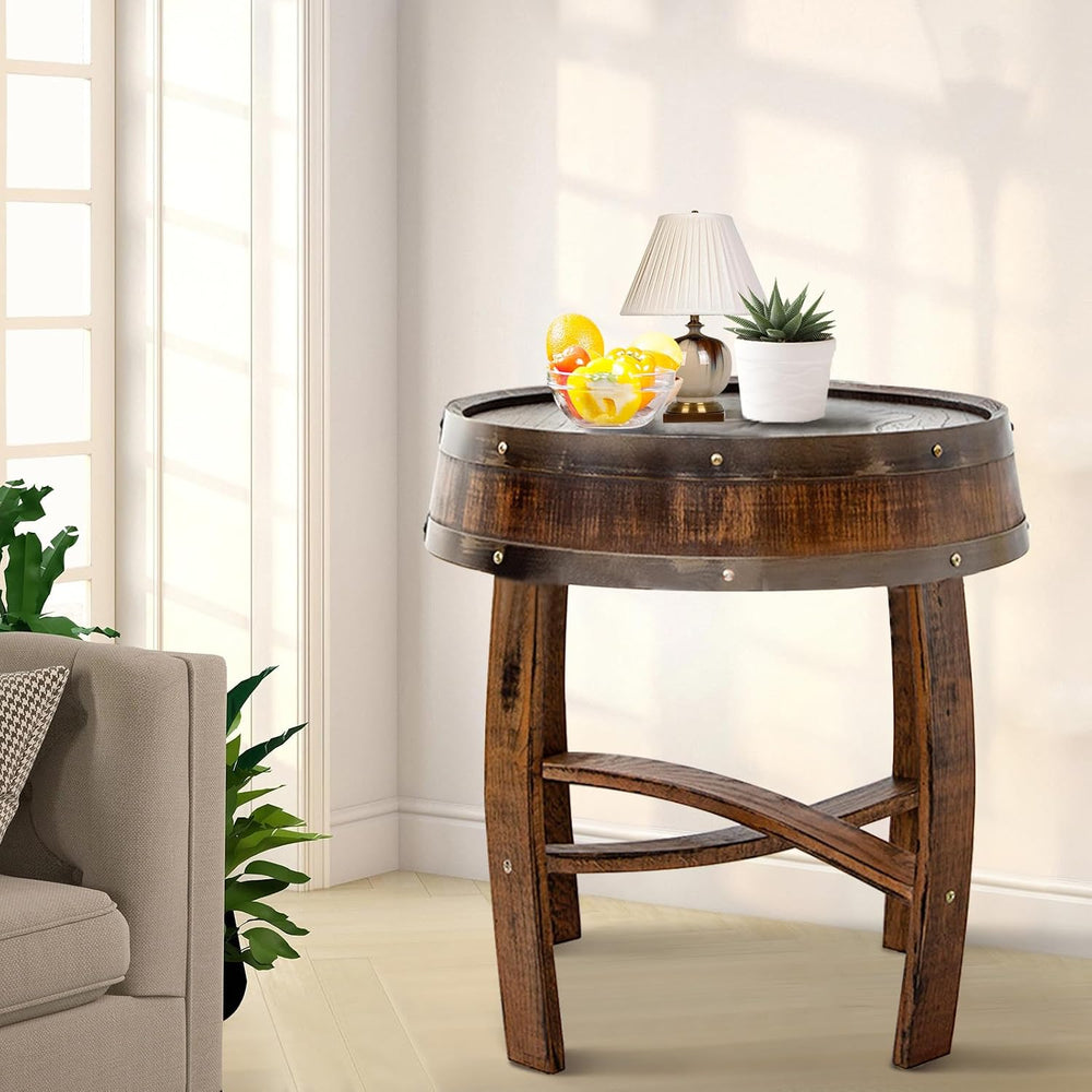 Farmhouse Coffee Table, Round Rustic End Table - Solid Wood Living Room Side ...