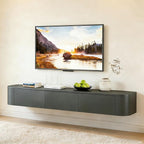 SHGJ&SOFT Floating TV Stand Wall Mounted Media Console with Door Entertainment Centerwith Storage Cabinets, Wall Mounted TV Shelf for Bedroom,Living Room (Black, 70.9IN)