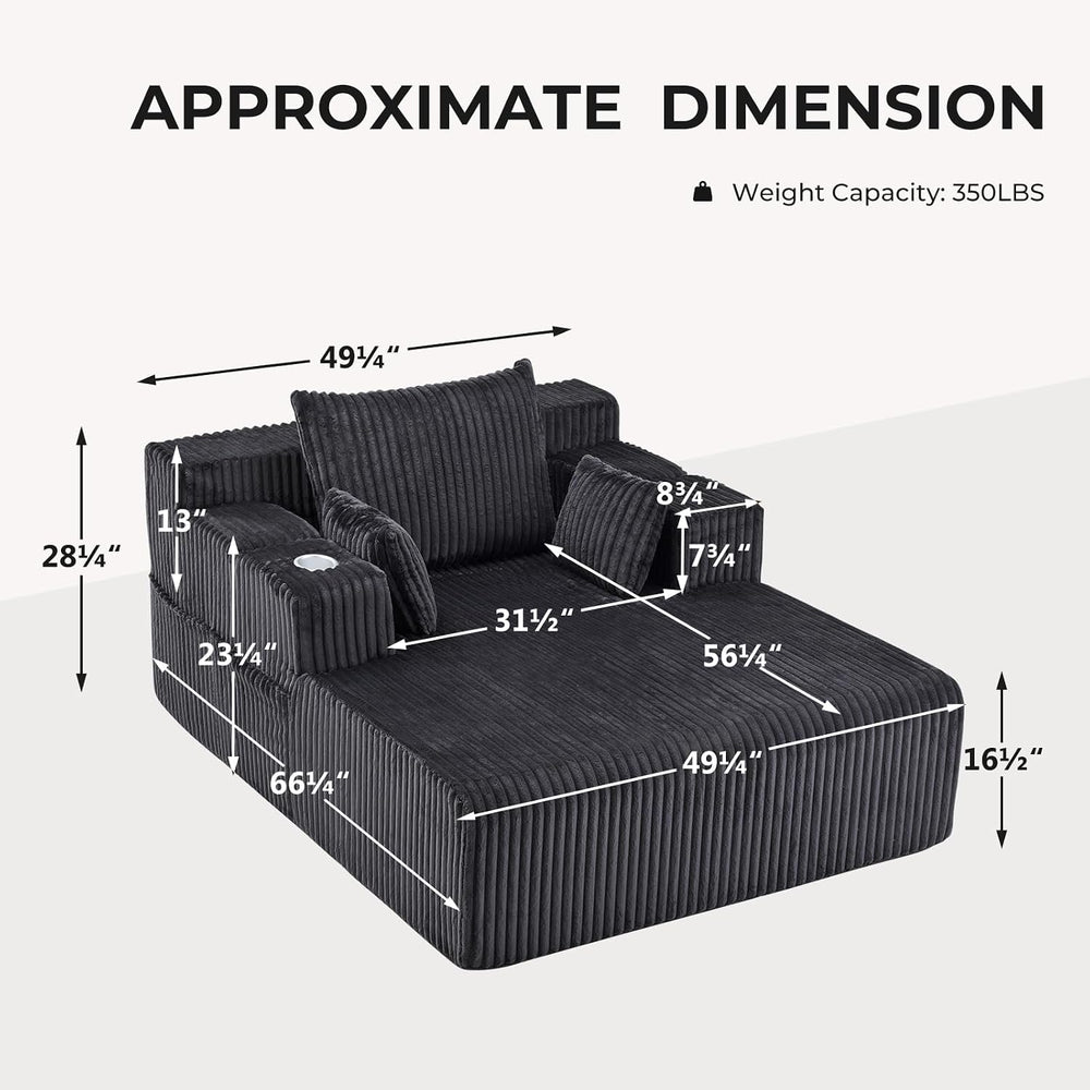 Furnimart 66" Oversized Chaise Lounge Indoor, Upholstered Sofa Bed with ...