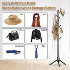 Aliphon Wooden Coat Rack Stand, Freestanding Coat Rack with 8 Hooks, 3 Adjustable Size Coat Tree for Hats, Coats, Scarves bags, Coat Hanger Stand Used in Bedroom/Office/Entryway (Black)