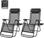 Zero Gravity Chairs Set of 2, Outdoor Lounge Chairs, Black | Folding Reclining Patio Lawn Chairs with Mesh Back, Adjustable Pillows and Cup Holder Trays, for Pool, Beach, Camping