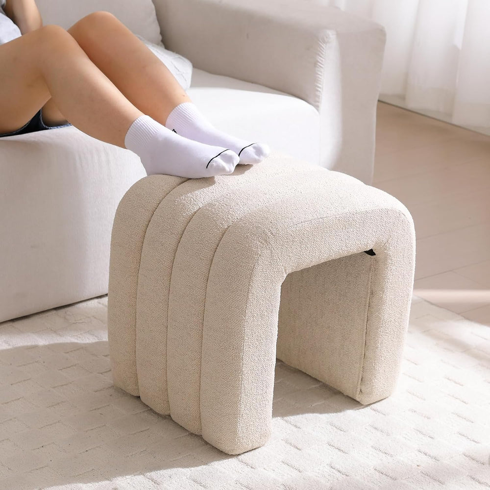 Flouki Ottoman Foot Stool with Channel Tufted, Small Ottoman Bench for Entryw...